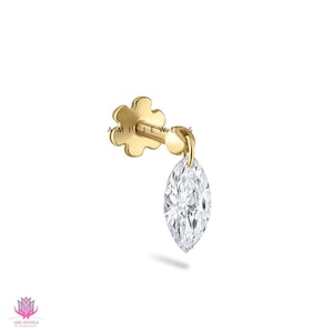 Sabras Floating Marquise Diamond Drape Unique Ear Set Up Helix Threaded Stud Piercing 16g Threaded Flatback Stud