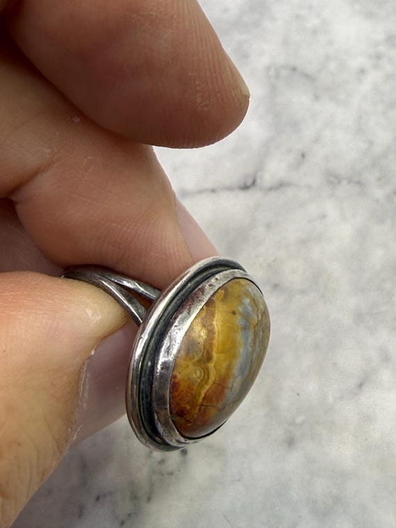 Vintage Jasper Statement Ring: Handmade 925 Sterl… - image 5