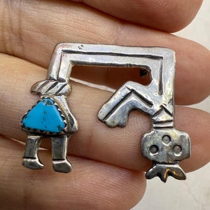 Vtg Sterling Silver Turquoise Sandcast Symbolic Navajo Yei Bi Chei PinSigned By  Lavanne Lavio