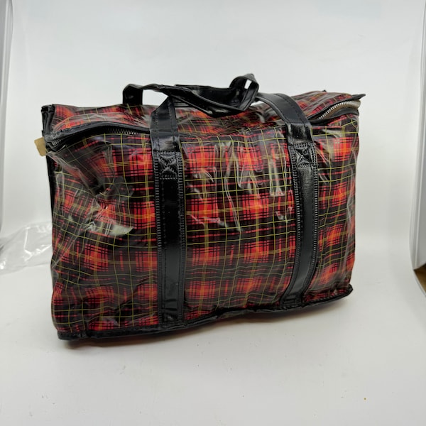 Vintage PP Thermo- Frost Fiberglass Vinyl Picnic Bag Plaid Pattern W Tag