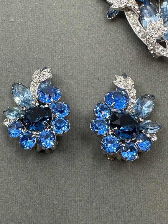 Eisenberg Ice Blue Rhinestone Brooch,and Earrings… - image 7