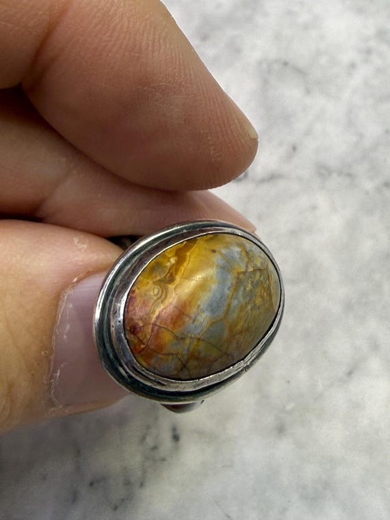 Vintage Jasper Statement Ring: Handmade 925 Sterl… - image 1