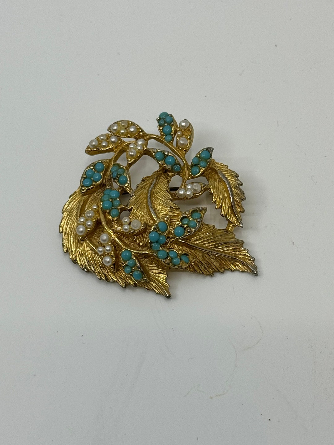 Broche Vintage Or Cabochon Turquoise Cristal - Modèle Sphinx 1872, Occasion Parfait état
