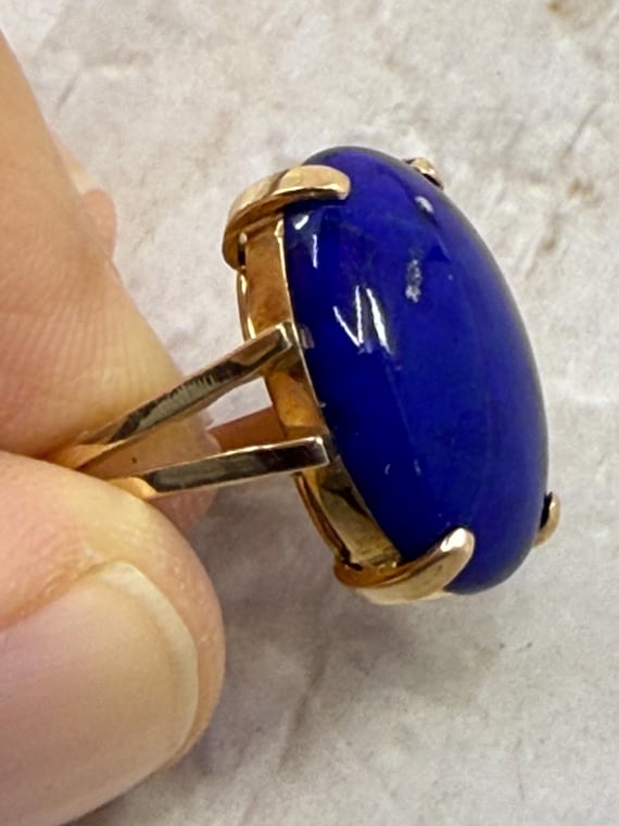 Vtg Estate 14K Solid Yellow Gold Genuine Natural Oval Blue Lapis Ring Sz 5.75