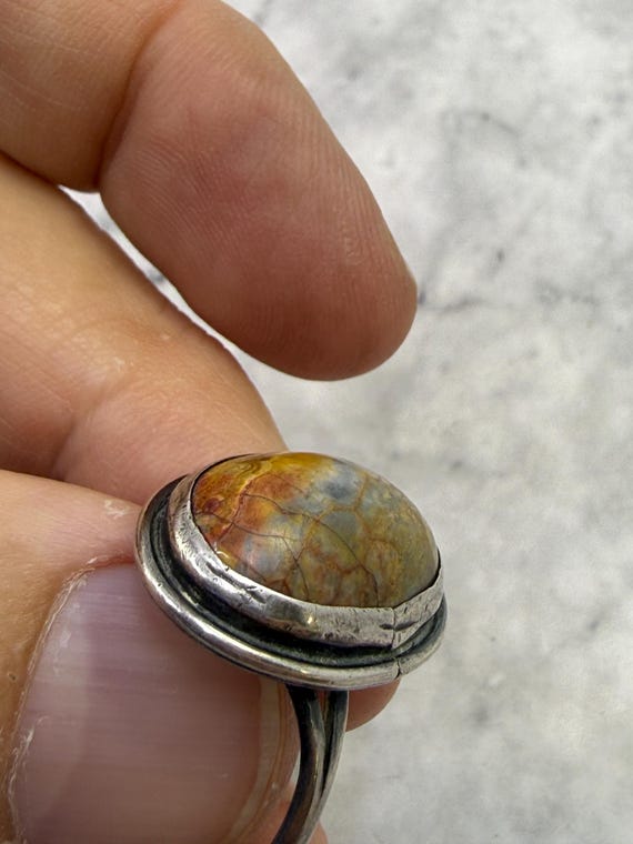 Vintage Jasper Statement Ring: Handmade 925 Sterl… - image 2