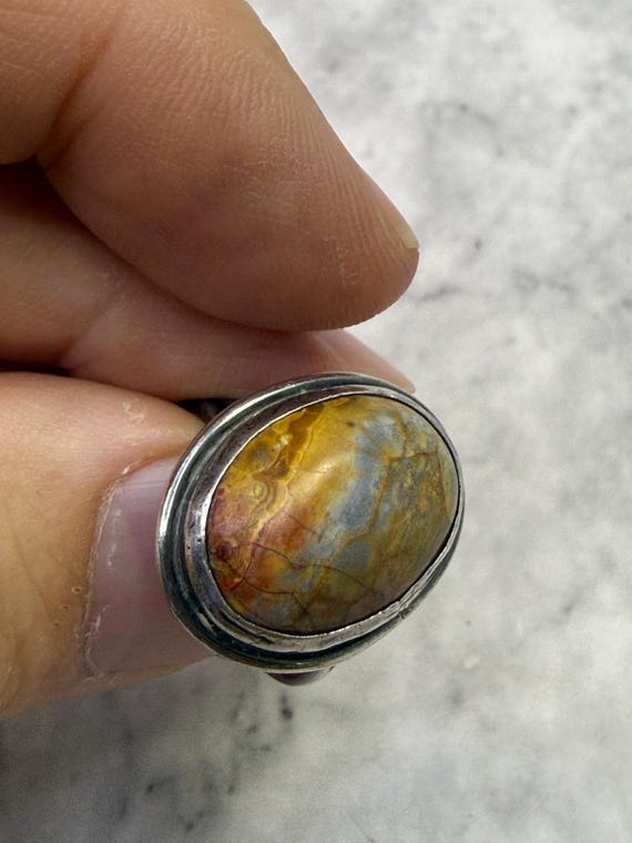 Vintage Jasper Statement Ring: Handmade 925 Sterl… - image 4