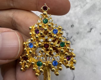 Vintage Eisenberg Ice Pin Brooch Gold Tone Christmas Tree
