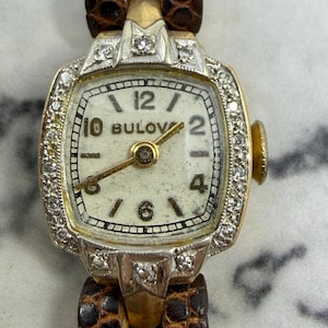 Bulova 14 kt solid W Gold 2 Diamonds Bulova 14K Yellow Gold & Diamond Men main image 3