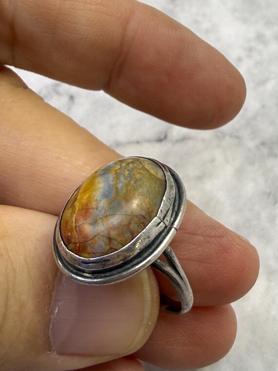 Vintage Jasper Statement Ring: Handmade 925 Sterl… - image 3