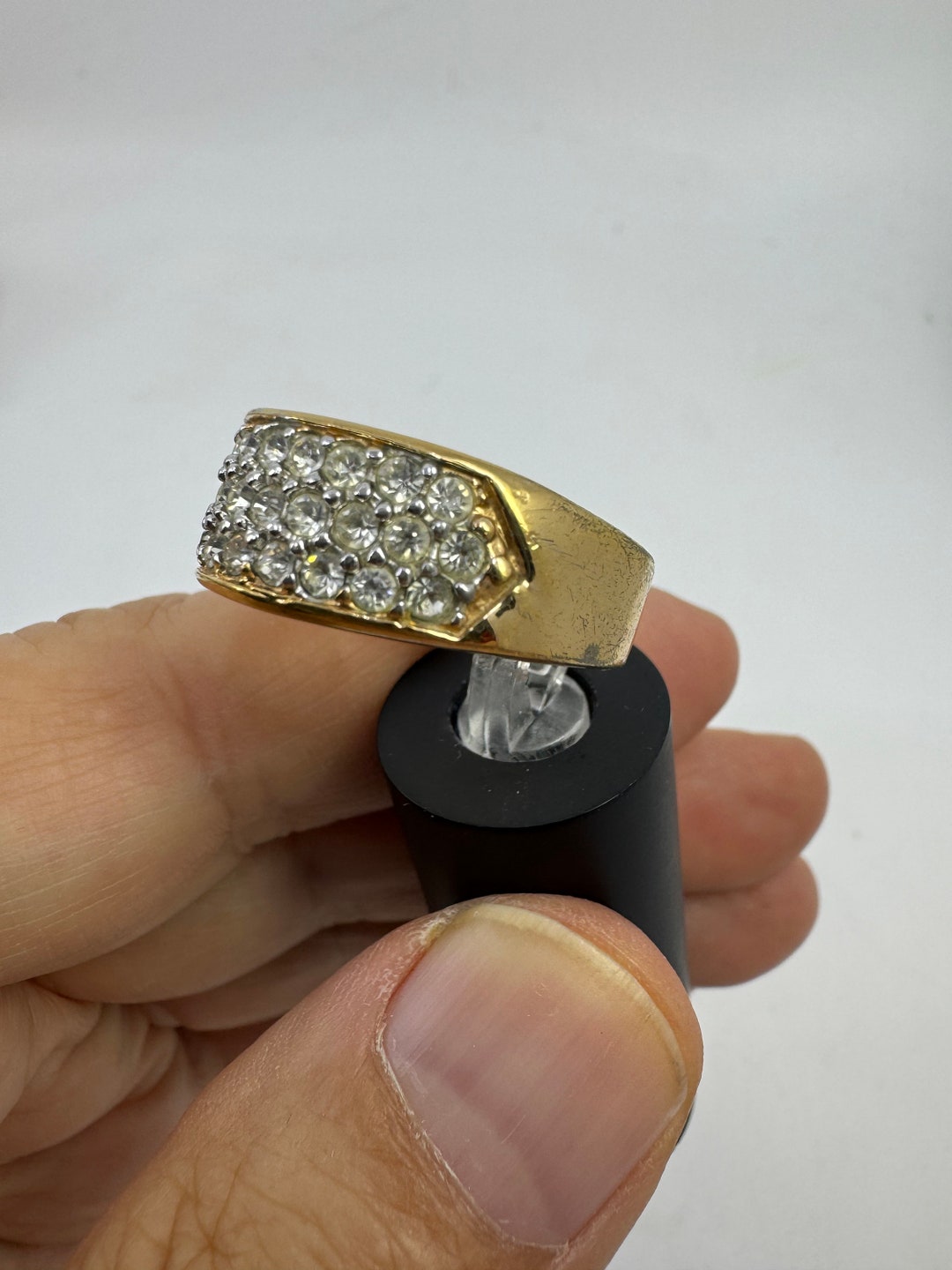 Real Dinner Rings Vintage Dinner Ring Pave Rhinestones Gold Tone 9 KG EP Size 8.75 - Etsy
