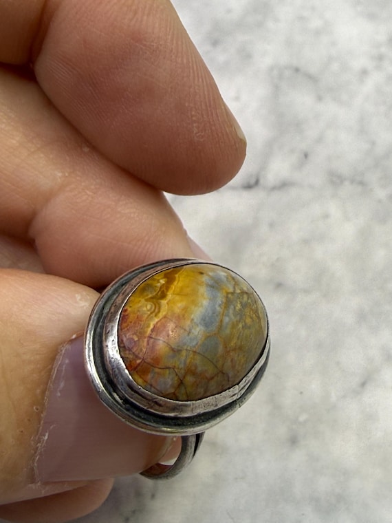 Vintage Jasper Statement Ring: Handmade 925 Sterl… - image 7