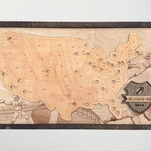 NFL Stadium Tour Map - Wooden USA Map with All 32 NFL Team Locations - Personalized Football Bucket List Map with Markers
