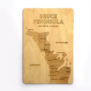 Carte postale en bois gravée de la péninsule de Bruce