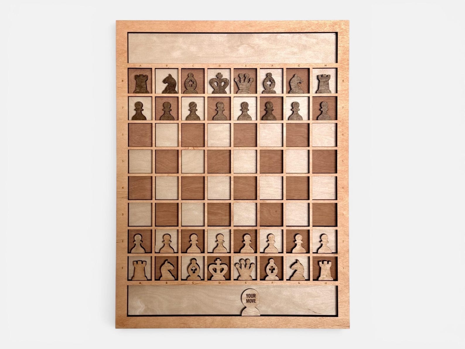 Handcrafted Birch Wood Wall Chess Board – Laser Engraved, Playable Game, Modern Decor - small 12x15.5 in