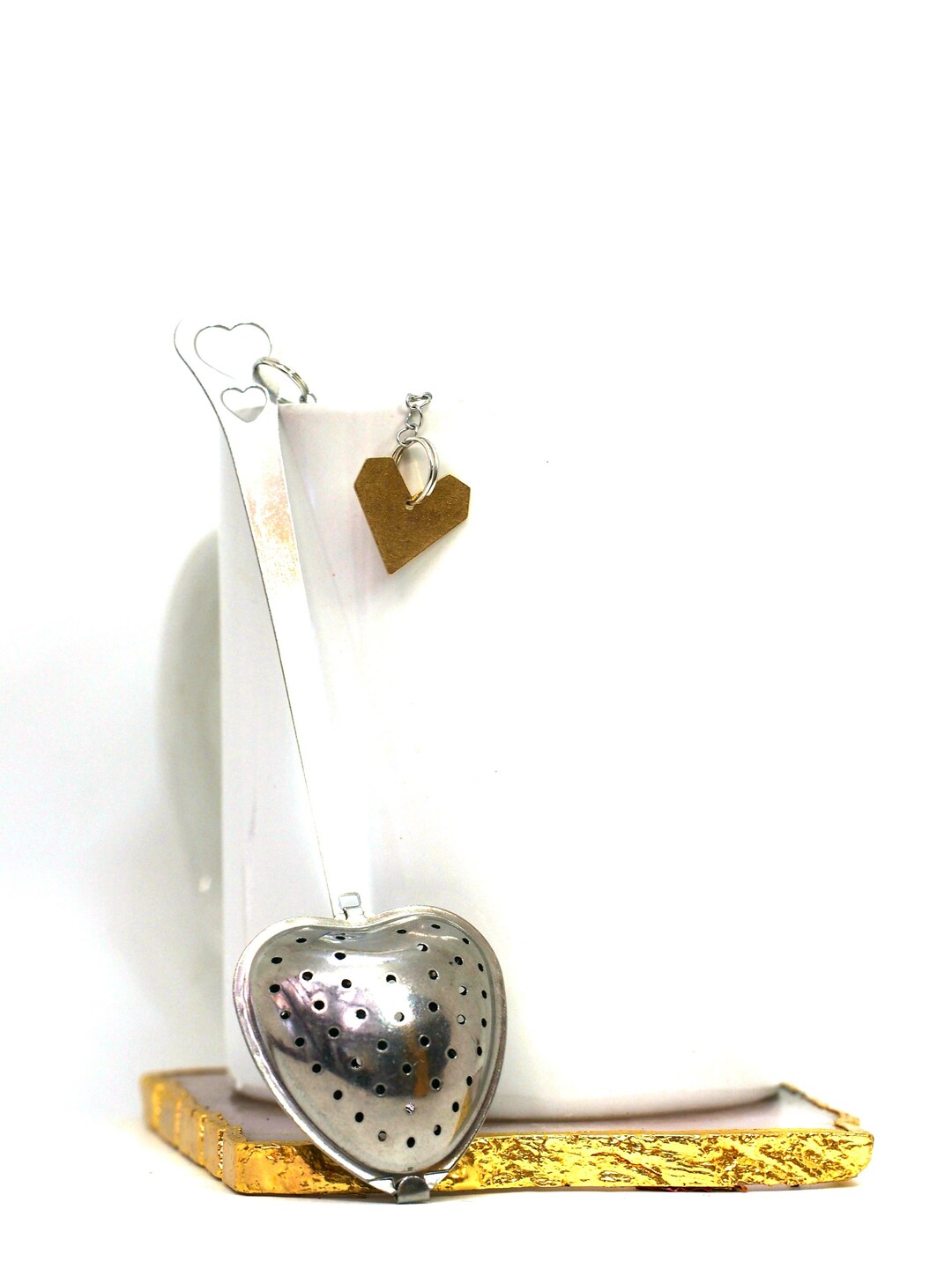 Heart Shaped Tea Infuser Spoon With Golden Heart Charm, Stainless Steel