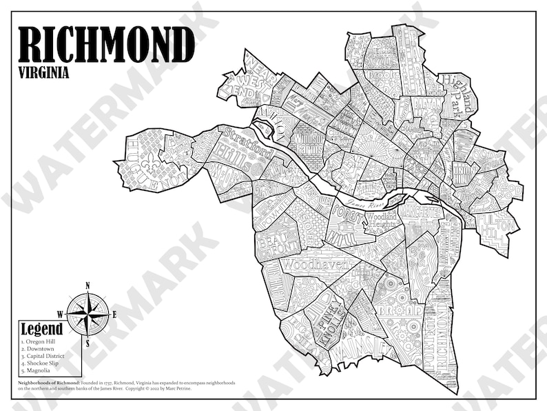 Richmond, Virginia Neighborhoods Map - Etsy