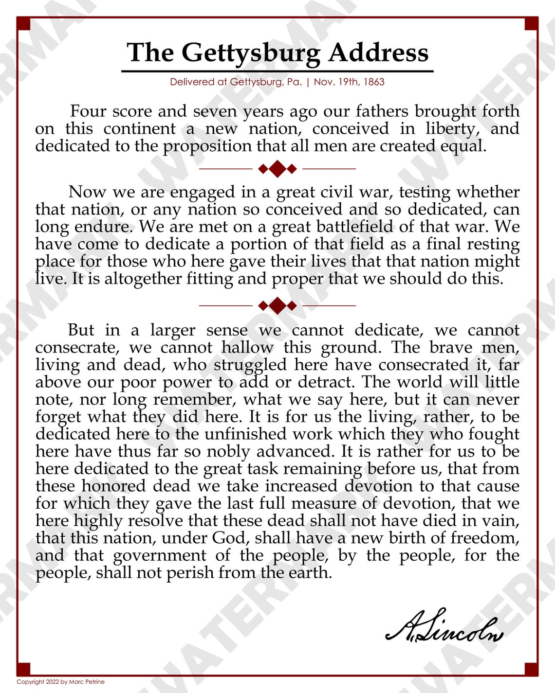 The Gettysburg Address Poster - Etsy