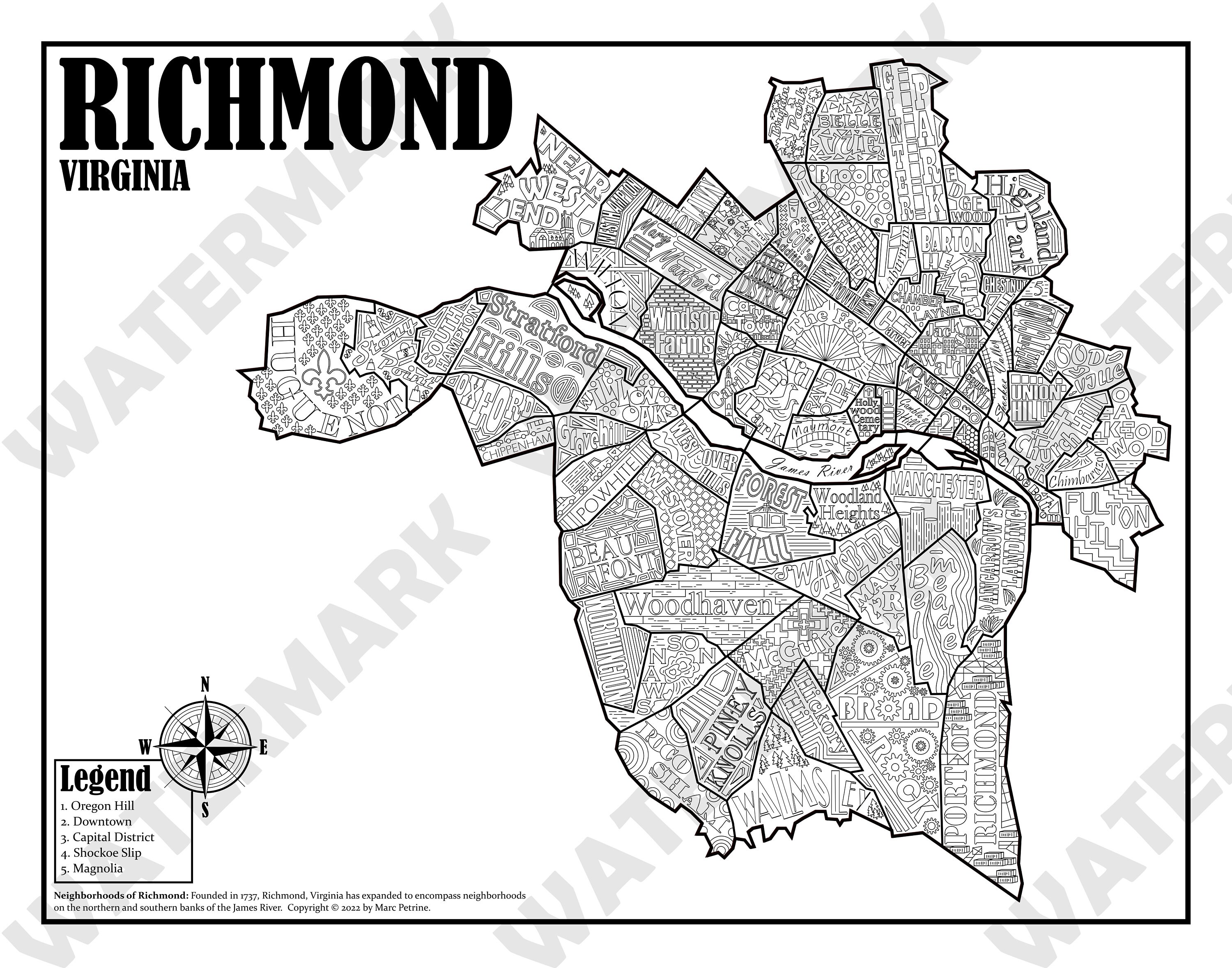 Richmond, Virginia Neighborhoods Map Etsy