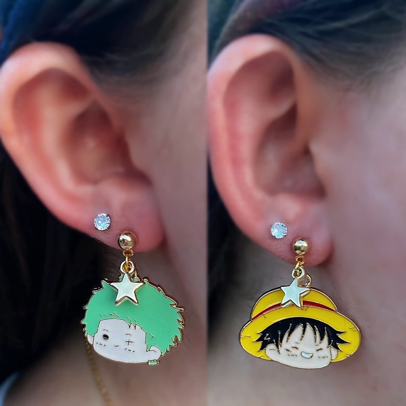 Luffy and Zoro Earrings One Piece Anime Jewelry Green Red Etsy