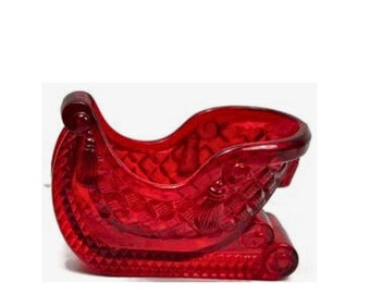 Vintage Red Santa Sleigh Plastic Gift Basket Container Pre-owned