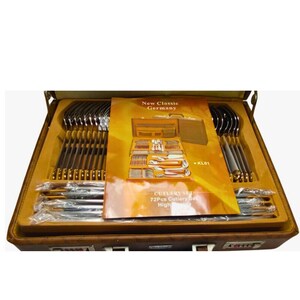 New Classic Germany 72-Piece Cutlery Set – High Quality KL01 – Gold & Silver Flatware in Carrying Case – Complete Set
