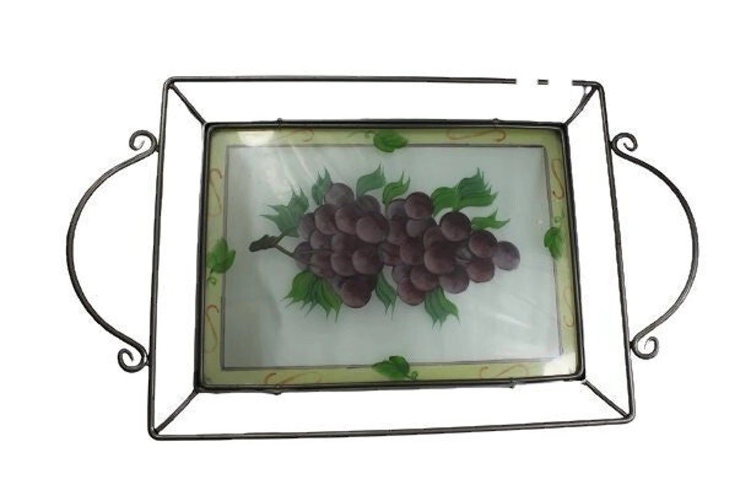 Vintage Metal and Glass Serving Plate With Flowers Ornaments/ Etsy
