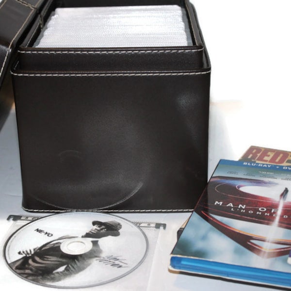 Leather Brown Storage Case Hold 150 CD, DVD, Games, Blu-ray Disc Holder Organizer