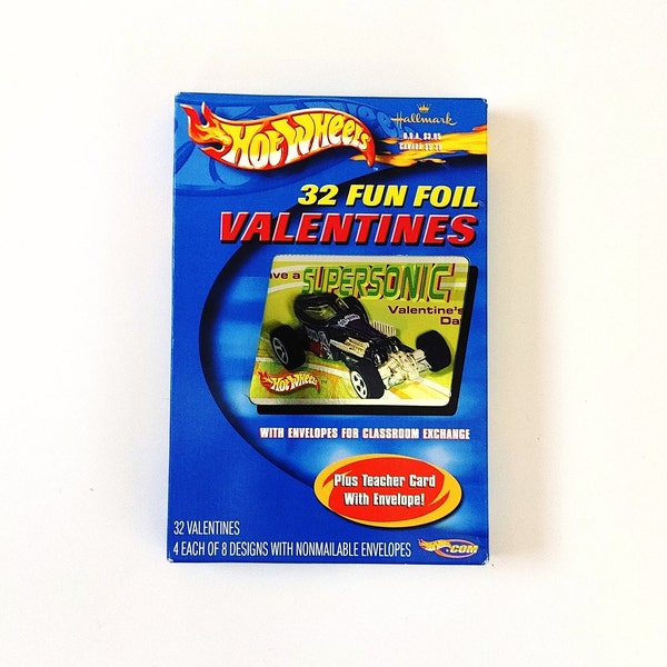 Vintage Hallmark Valentines Day Cards 32pcs Fun  Foils 2001 HOT WHEELS Cars  New