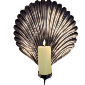 Large Shell Wall Sconce Candle Holder – Vintage-Inspired Silver Metal 21.5”