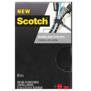 Scotch Bundling Straps, 0.25-in x 8-in, Black, 2-Pack (RF3760) New