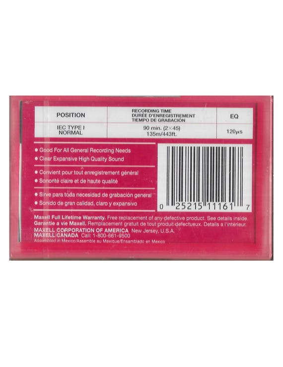 MAXELL 108510 Normal-bias Cassette Tapes (single) New