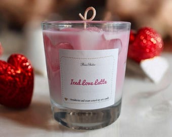 Strawberry & Cream Scented Candle: Iced Love Latte, Soy Wax