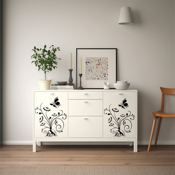 Intricate Flower Decal for Living Room Storage Cabinet, Kitchen Cabinet, Furniture, Mirrors, Flower Decal for Mailbox, Car, Laptop, Window