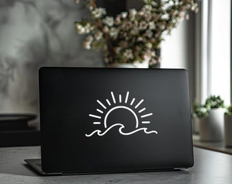 Ocean Wave Decal | Sun Wave Decal | Vinyl Beach Decor | Wave and Sun Vinyl Decal: Beach Lover Car Decal