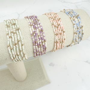 Seed Bead Spring Color Pastel Bracelet Stretchy Stackable Bracelet Gift for Women Dainty Minimalist Jewelry Idea for Her Custom Size