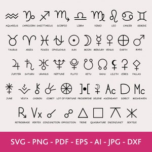 Astrology Symbols SVG bundle, Horoscope svg, Planets Symbols png, DXF Files for Laser, SVG for Shirts image 1