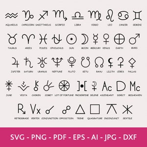 Astrology Symbols SVG bundle, Horoscope svg, Planets Symbols png, DXF Files for  Laser, SVG for Shirts