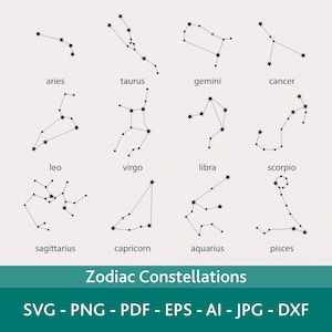 Zodiac Constellations Svg Bundle, Horoscope Png, SVG for Shirt, Files for Laser
