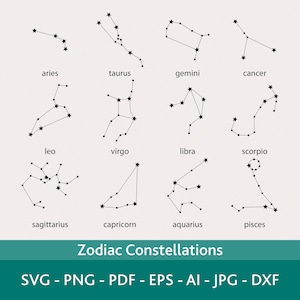 Pacchetto Svg di costellazioni zodiacali, Oroscopo Png, SVG per camicia, file per Laser