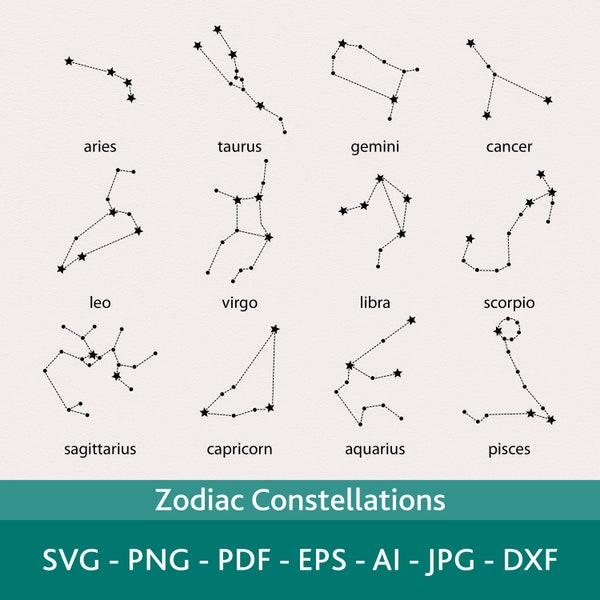 Zodiac Constellations Svg Bundle, Horoscope Png, SVG for Shirt, Files for Laser