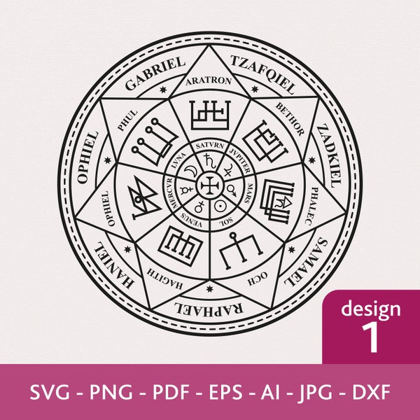 Seal of Seven Archangels Svg, Design 1, Arbatel Spirits Png, Seals of Solomon Svg, Kabbalah Amulet Vector,Sigil of Angels, Sacred Geometry