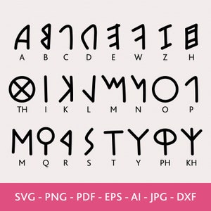 Alfabeto etrusco Svg, file di taglio Cricut, disegnato a mano