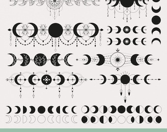 Moon Phases SVG Bundle: Celestial Lunar Cycle Dividers & Witchy Line Art Set (Digital Download)