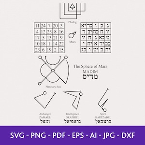 Sigils of Mars SVG, planetaire sigil SVG, The Qamea SVG, zegel van de aartsengel, zegel van de geest, zegel van de intelligentie, Arbatel