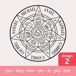 Sigillo dei sette arcangeli Svg, Design 2, Arbatel Spirits Png, Sigilli di Salomone Svg, Vettore amuleto della Kabbalah, Sigillo degli angeli, Geometria Sacra