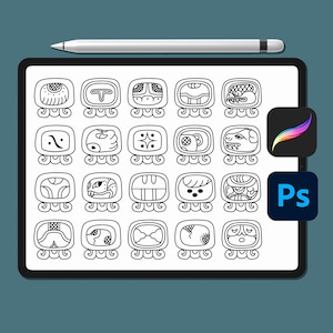 Mayan Calendar Procreate Brushes: Tzolkin Aztec Stamps (Brushset & ABR Files) (Digital Download)