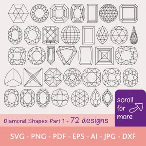 ダイヤモンドシェイプ SVG バンドル パート 1、宝石 SVG、ベクターカットファイル Cricut、ステッカーファイル、ステンシルファイル