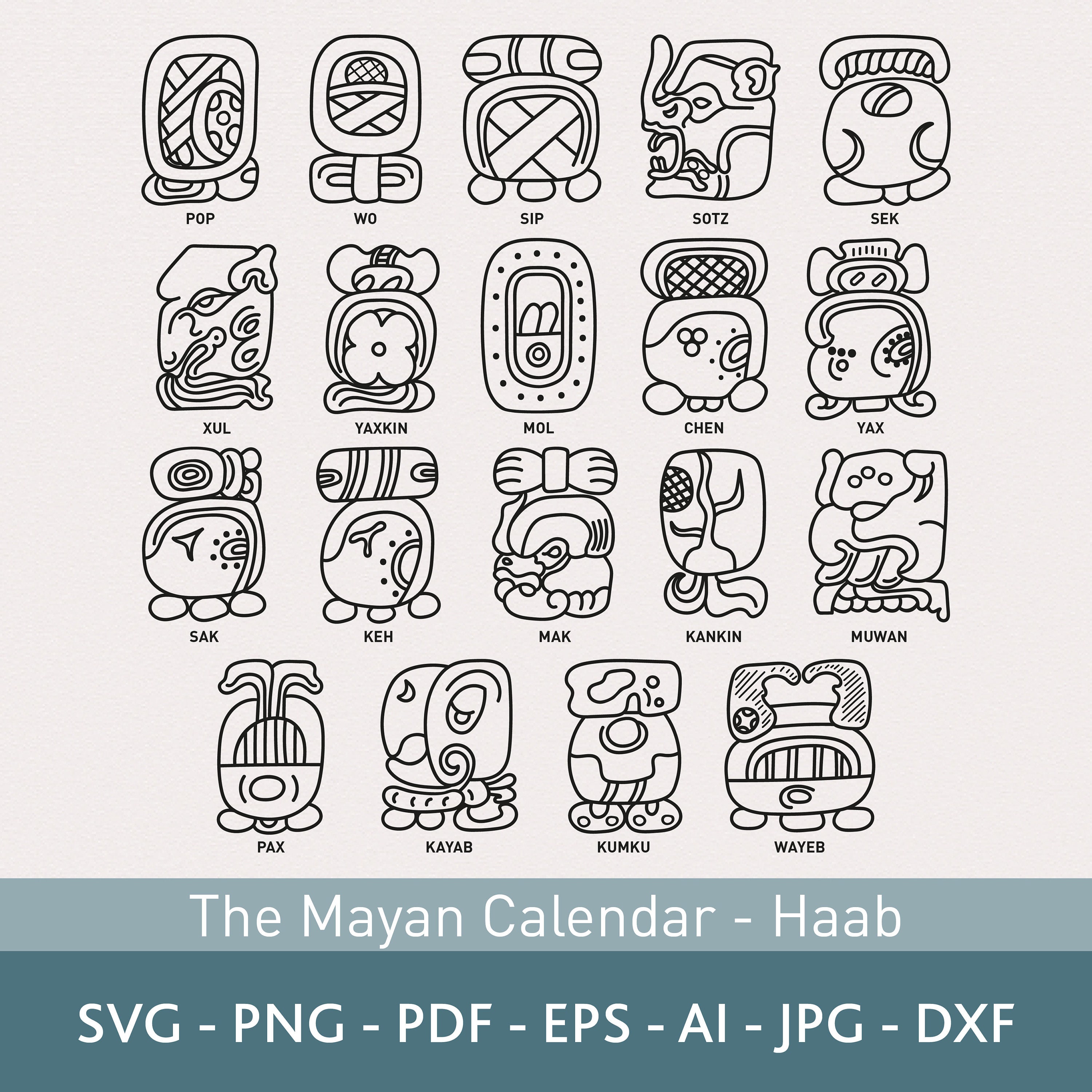 Mayan Calendar SVG: Haab Calendar, Aztec Print (digital Download) - Etsy, image size:3000x3000