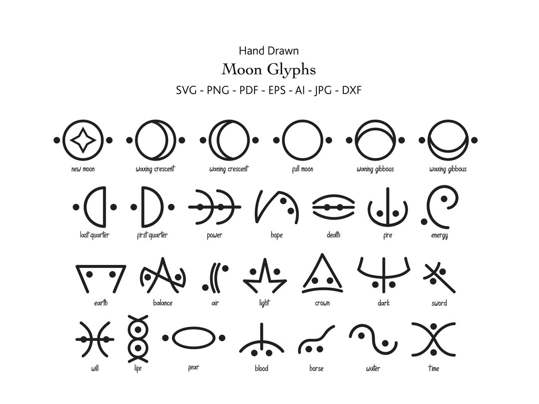 Moon Glyphs Svg Bundle Mystic Celestial Svg Magical Svg Etsy