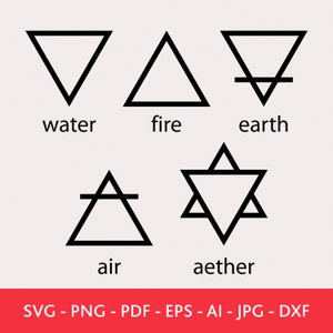Five Element Symbols SVG Clipart: Water, Earth, Air, Fire (Digital Download)